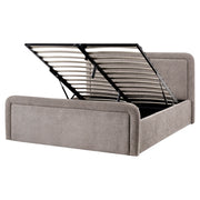 Letto contenitore rivestito in tessuto grigio marrone 160 x 200 cm testiera asimmetrica a gradini in stile scandinavo