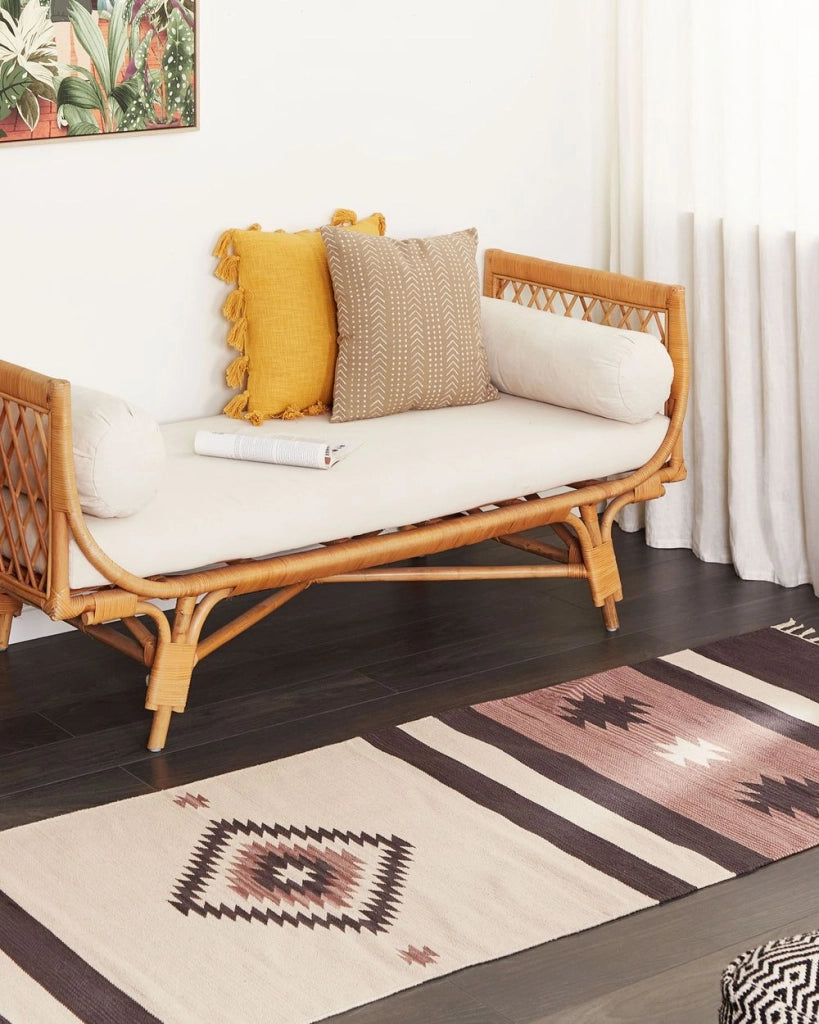 Tappeto kilim in cotone marrone e beige 80 x 300 cm trapuntato a mano con nappe geometriche soggiorno camera da letto