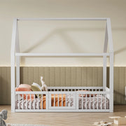 OKWISH Letto a casetta 140×200 cm, Letto Matrimoniale con Sponde di Sicurezza, Porticina e 15 Doghe, senza Materasso, in Pino, Bianco