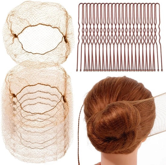 Set di parrucche per capelli - 20 pezzi - Nodo ballet - 50 clip U in nylon - Caffè/Scuro - 50 cm di lunghezza - Accessori per capelli