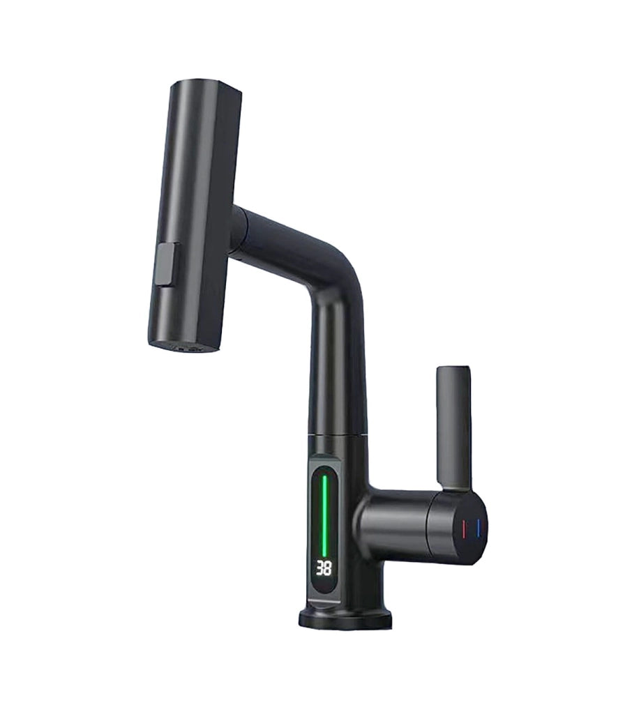 Rubinetto Lavandino Display LED Temperatura LH-189 | Lega | Estraibile 3 modi | Altezza regolabile per Lavare Testa