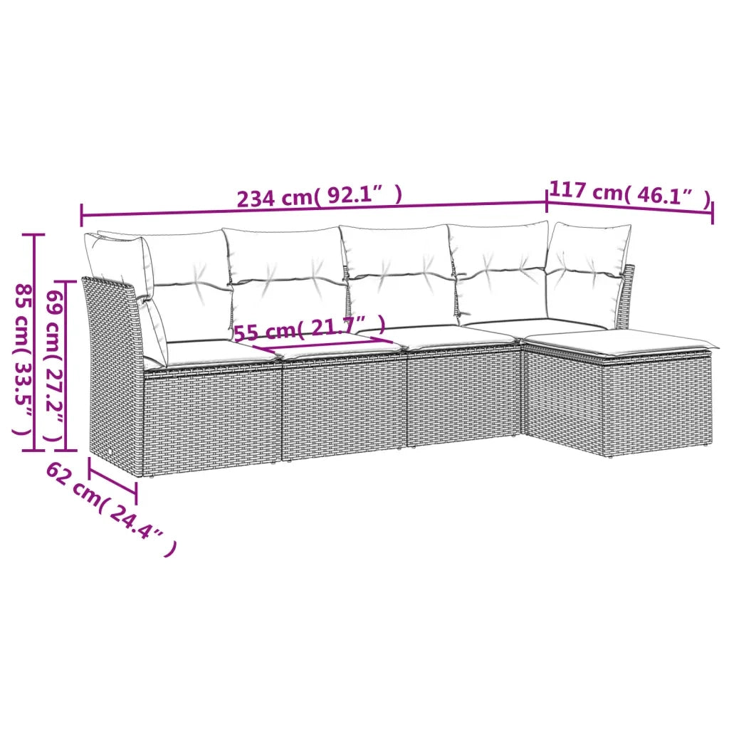 Set Divano da Giardino 5 pz con Cuscini-Sofa da Giardino-Divanetto da esterno Beige in Polyrattan 482538