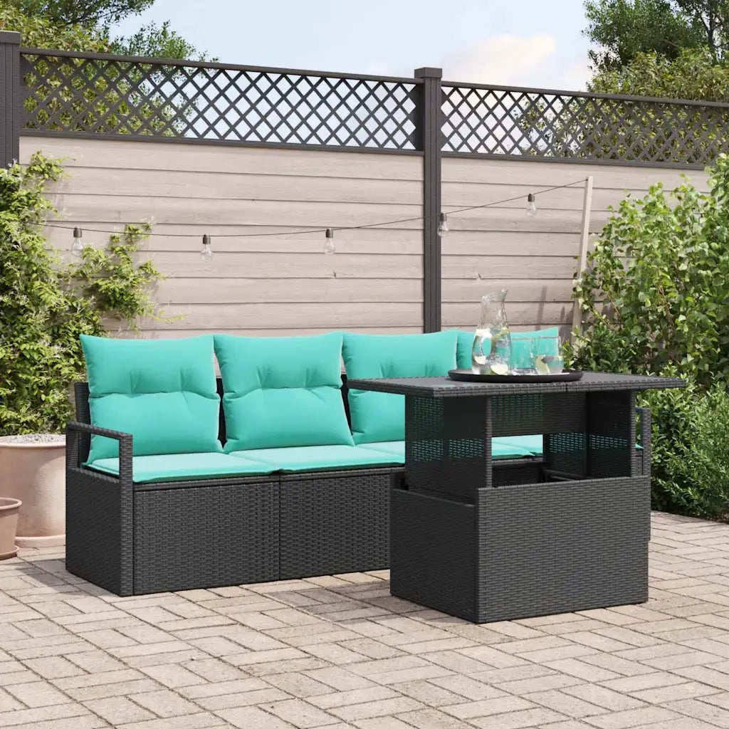 Set Divano da Giardino con archiviazione 5 pcs Nero polyrattan 3348732