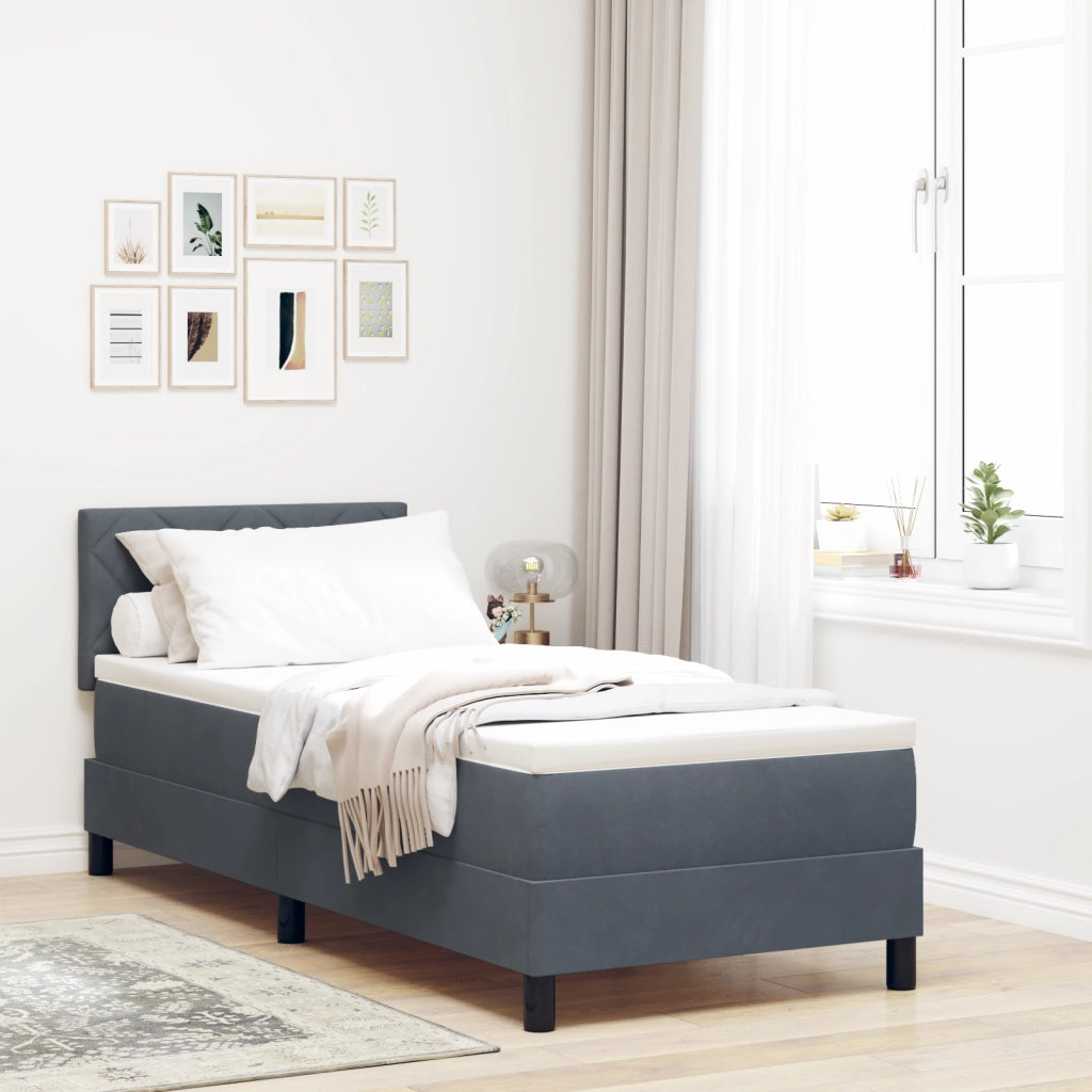 Letto Box Spring con Materasso e LED Grigio Scuro 80x200 cm in Velluto