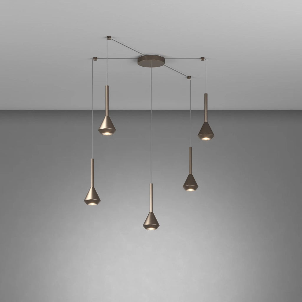 Lampadario Moderno Aygo Metallo Bronzo 5 Luci Gu10