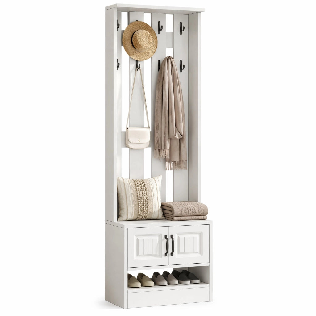 Mobile ingresso portascarpe con seduta e 2 ante; in truciolare bianco; 50 x 36 x 190 cm