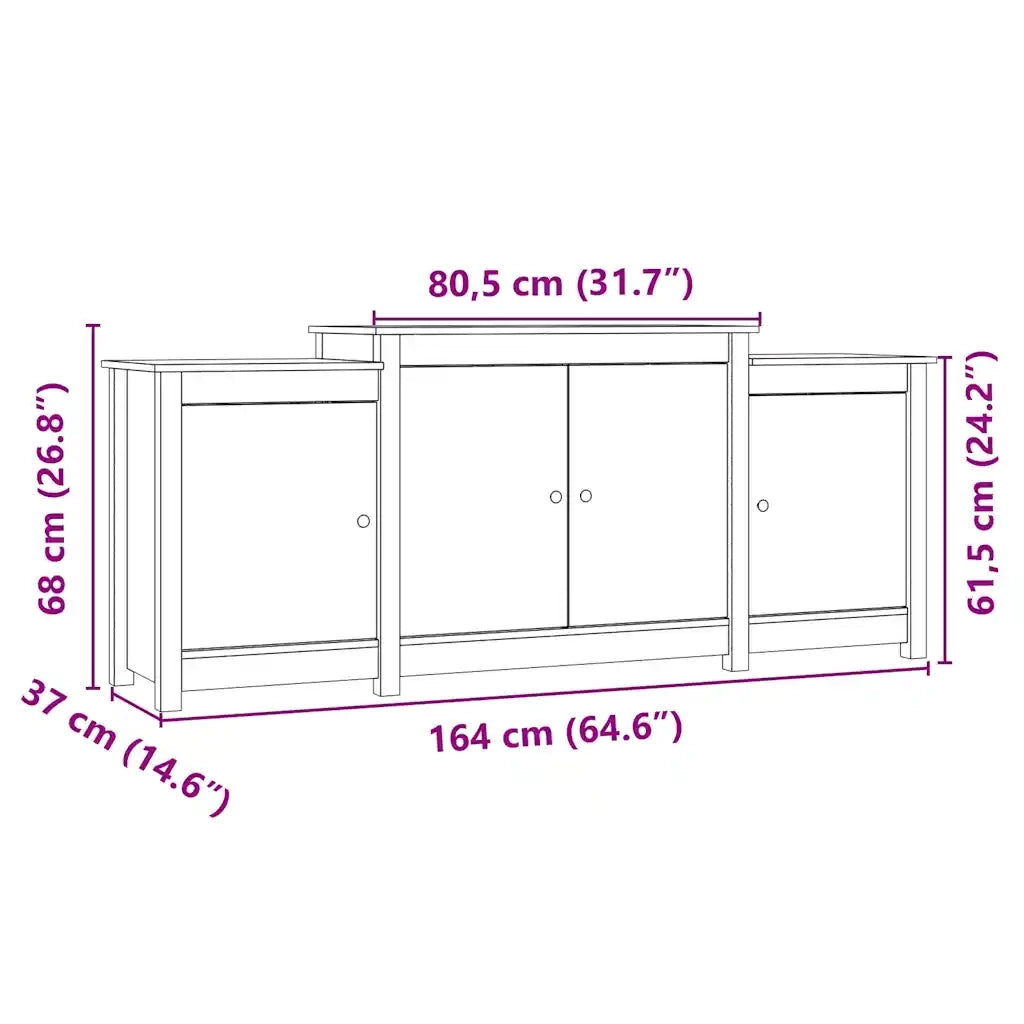 Credenza Bianca 164x37x68 cm in Legno Massello di Pino 821493