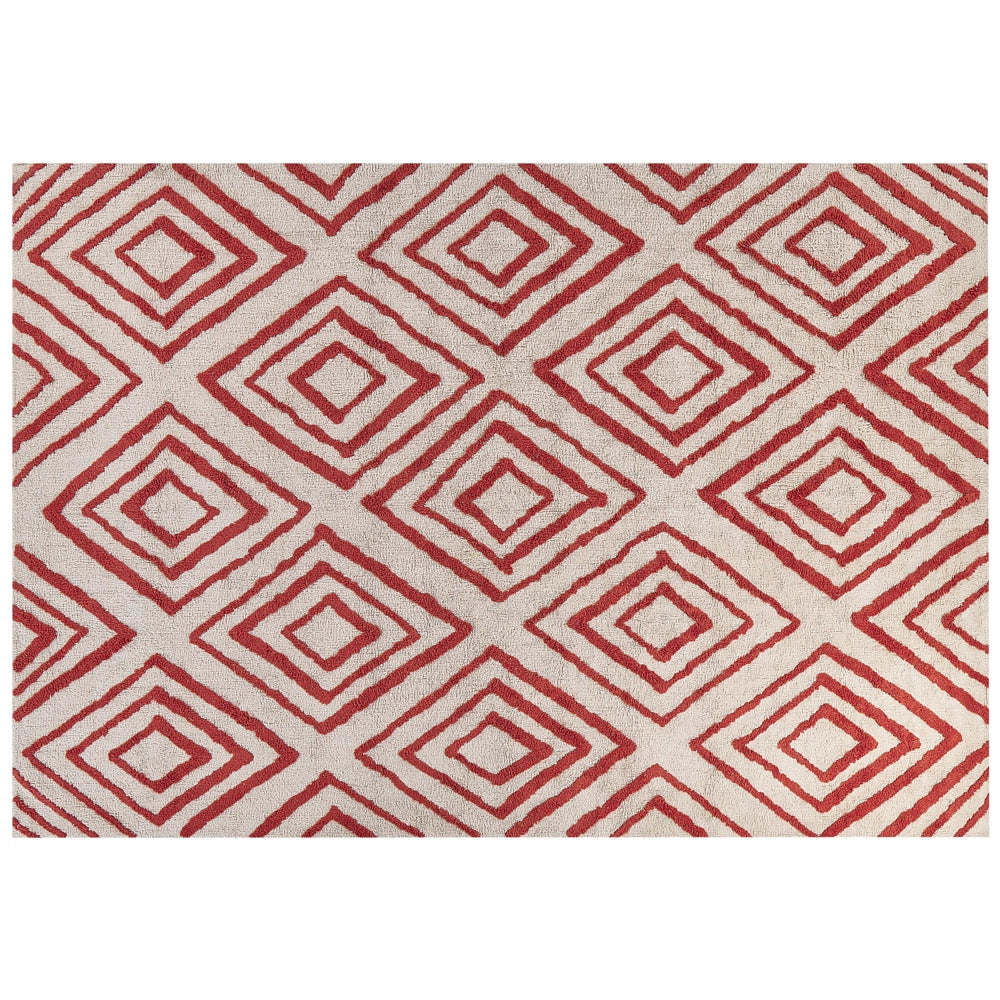 Tappeto in cotone bianco e rosso motivo a geometrico 160 x 230 cm camera da letto soggiorno ingresso