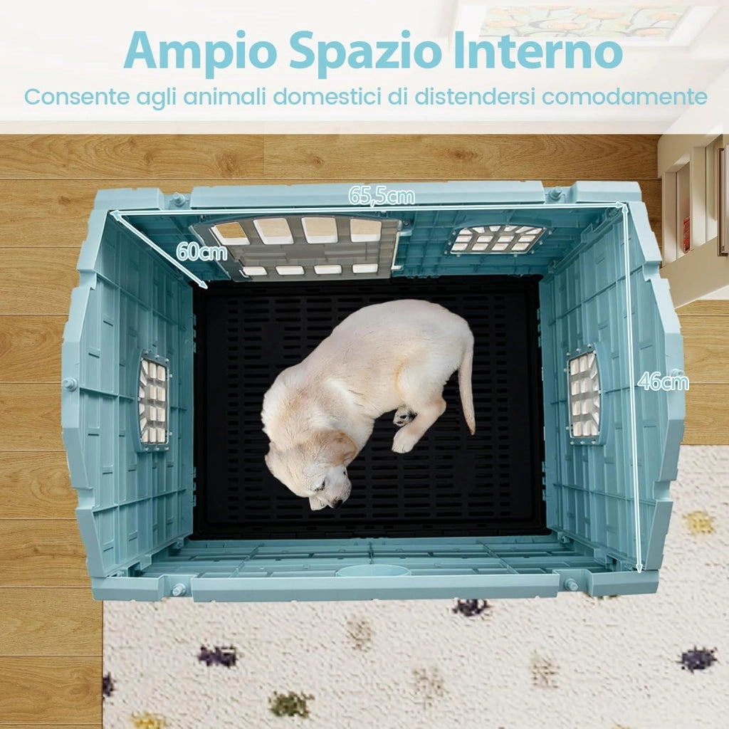 Cuccia per Cani da Esterno ed Interno, Casetta Impermeabile e Ventilata con Vassoio Toilette Rimovibile, Porta Bloccabile, 3 Finestre e Tetto a Pendenza, per Cani di Piccoli e Gatti (Blu)