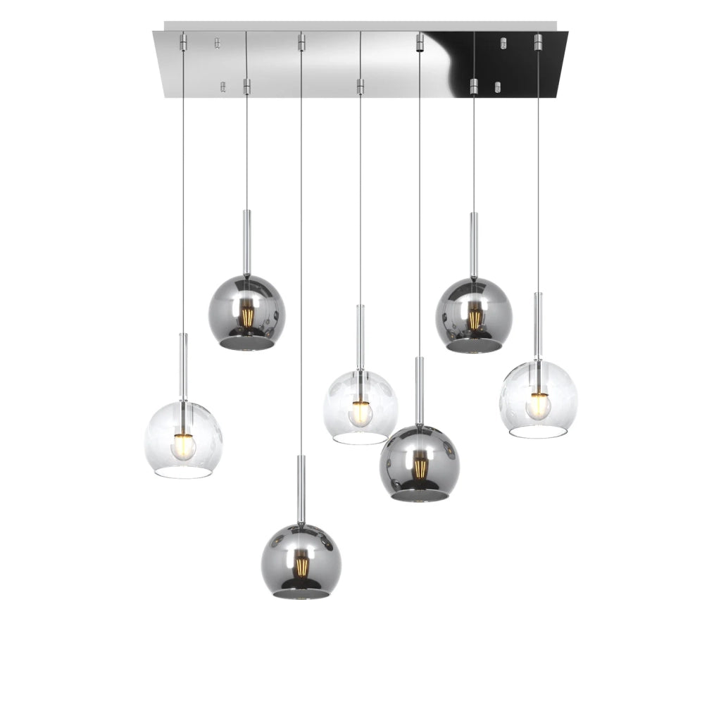 Lampadario Contemporaneo Future Metallo Cromo Vetro Trasp-Cromo 7 Luci E27