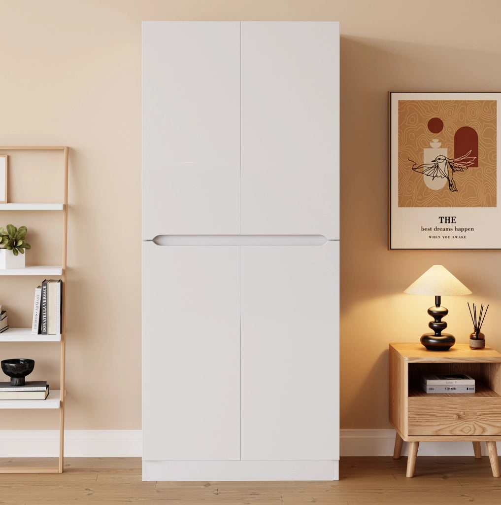 Armadio a doppia anta 70 x 40 x 170 cm con vano inferiore e ripiani; bianco in legno