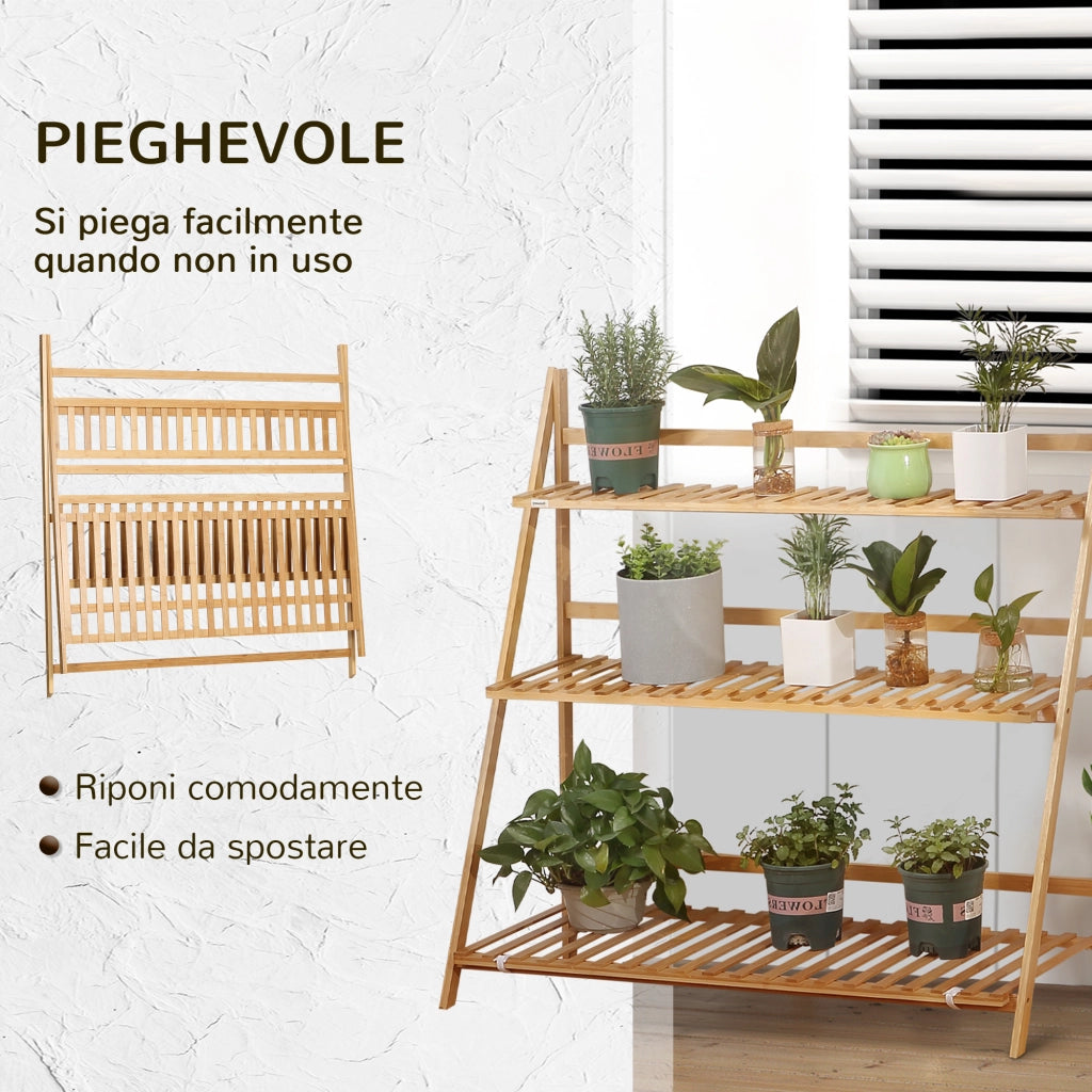 Fioriera da Giardino 3 Livelli in Bamb¨´ Pieghevole ¨C Minimal ¨C 100x39x97 cm Legno