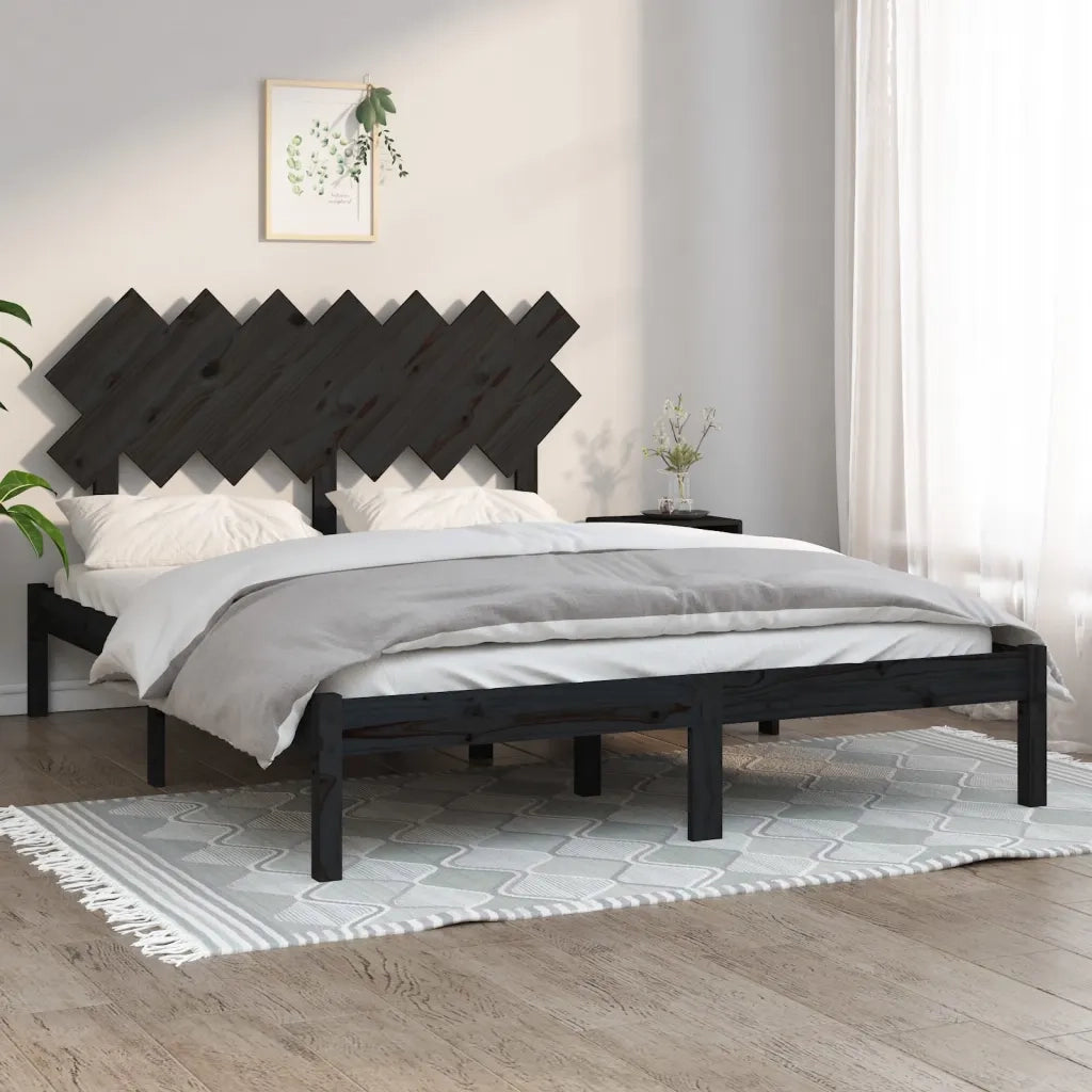 Letto matrimoniale | Letto per adulti | Giroletto Nero 140x190 cm in Legno Massello