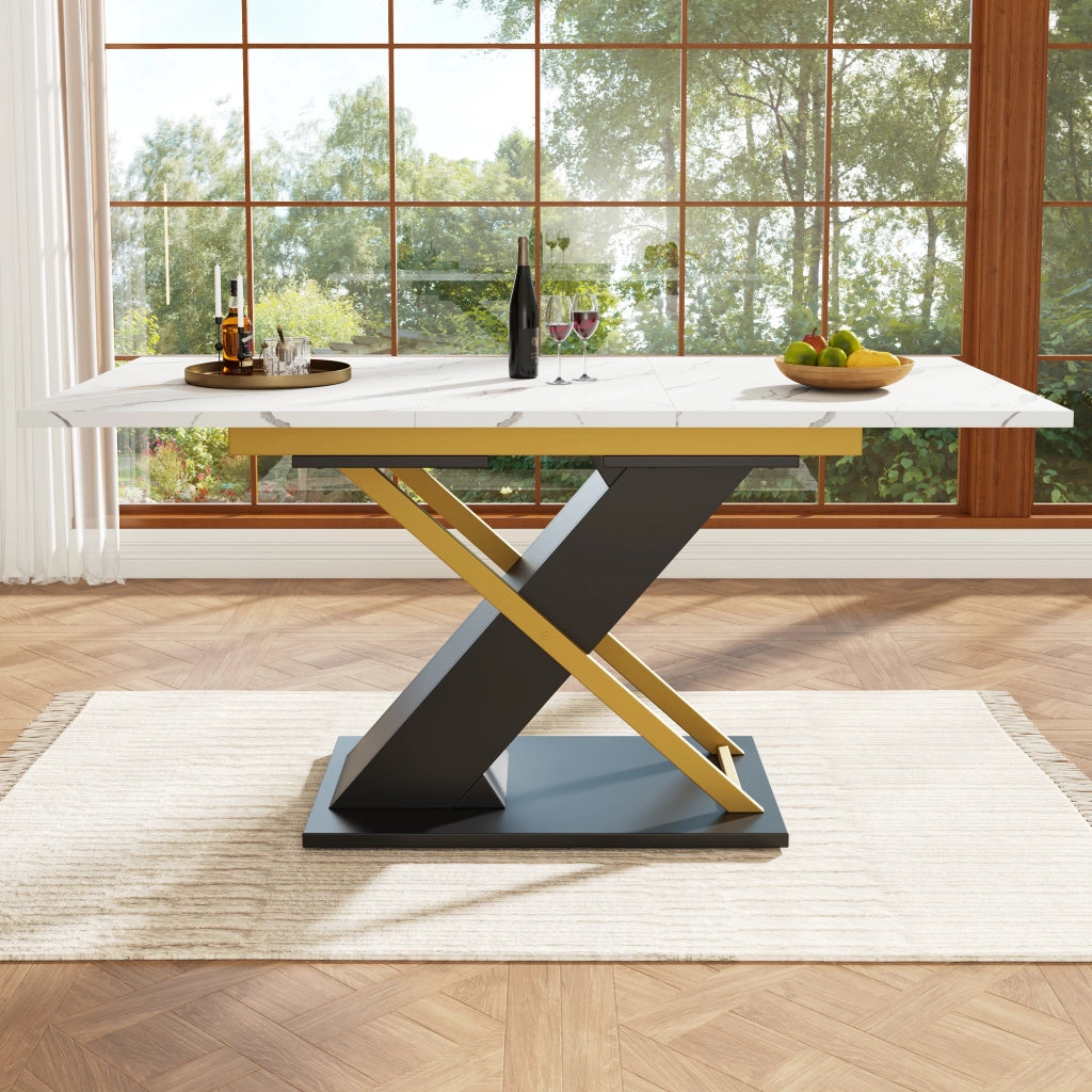 Tavolo da pranzo allungabile in MDF effetto marmo con guide in metallo per cucina e soggiorno nero 120 × 80 × 75,4 cm