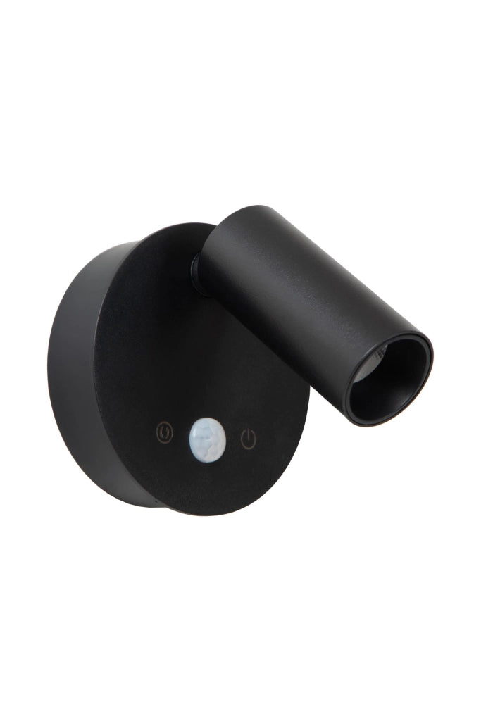 Faretto da parete LED wireless nero PIR Lucide TONI