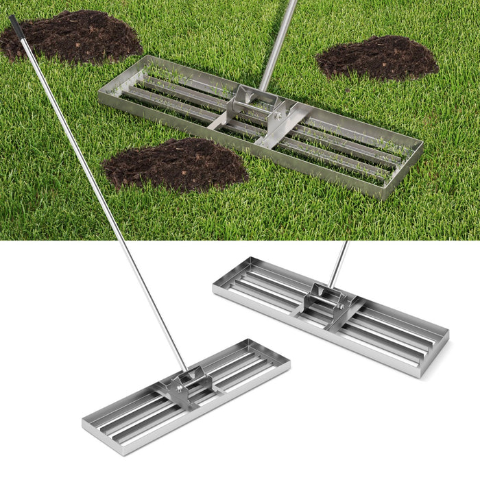 Rastrello livellatore per prato cortile, Livellatore giardino con impugnatura ergonomica e piastra 91x25cm Argento-Attrezzi da giardino