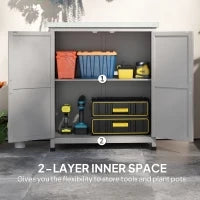Armadio da Esterno con Ripiano e Banco da Lavoro in Legno e Acciaio, 79x43x92 cm, Grigio