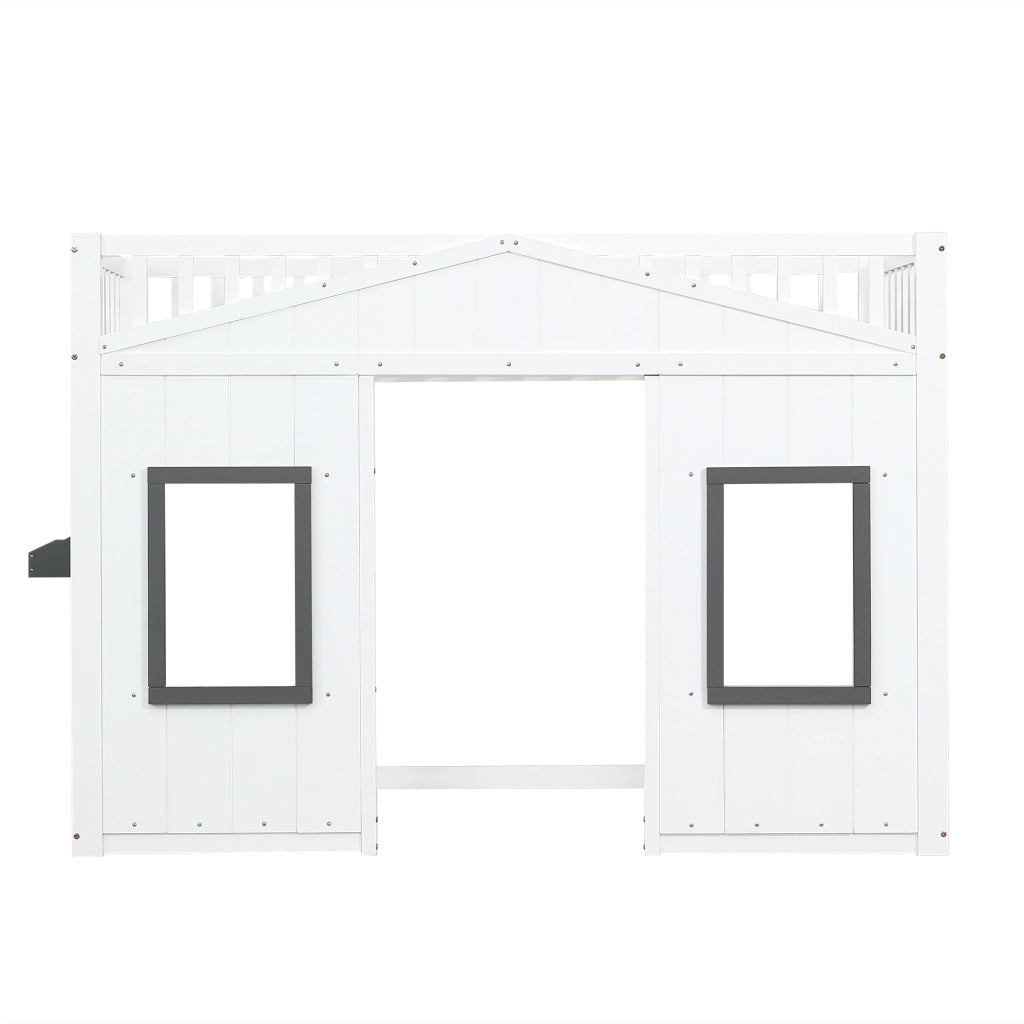 Letto a Castello con Scala e Rete di Protezione ¨C MINIMAL ¨C Pino e MDF, Bianco, 90x200
