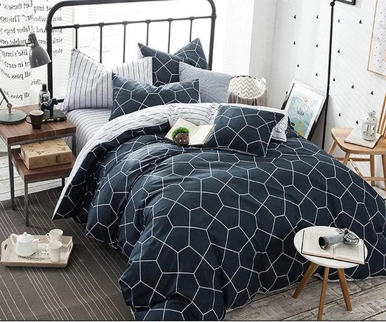 Set di copriletto, disegno geometrico, moderno, reversibile, 100% microfibra, con chiusura a cerniera
