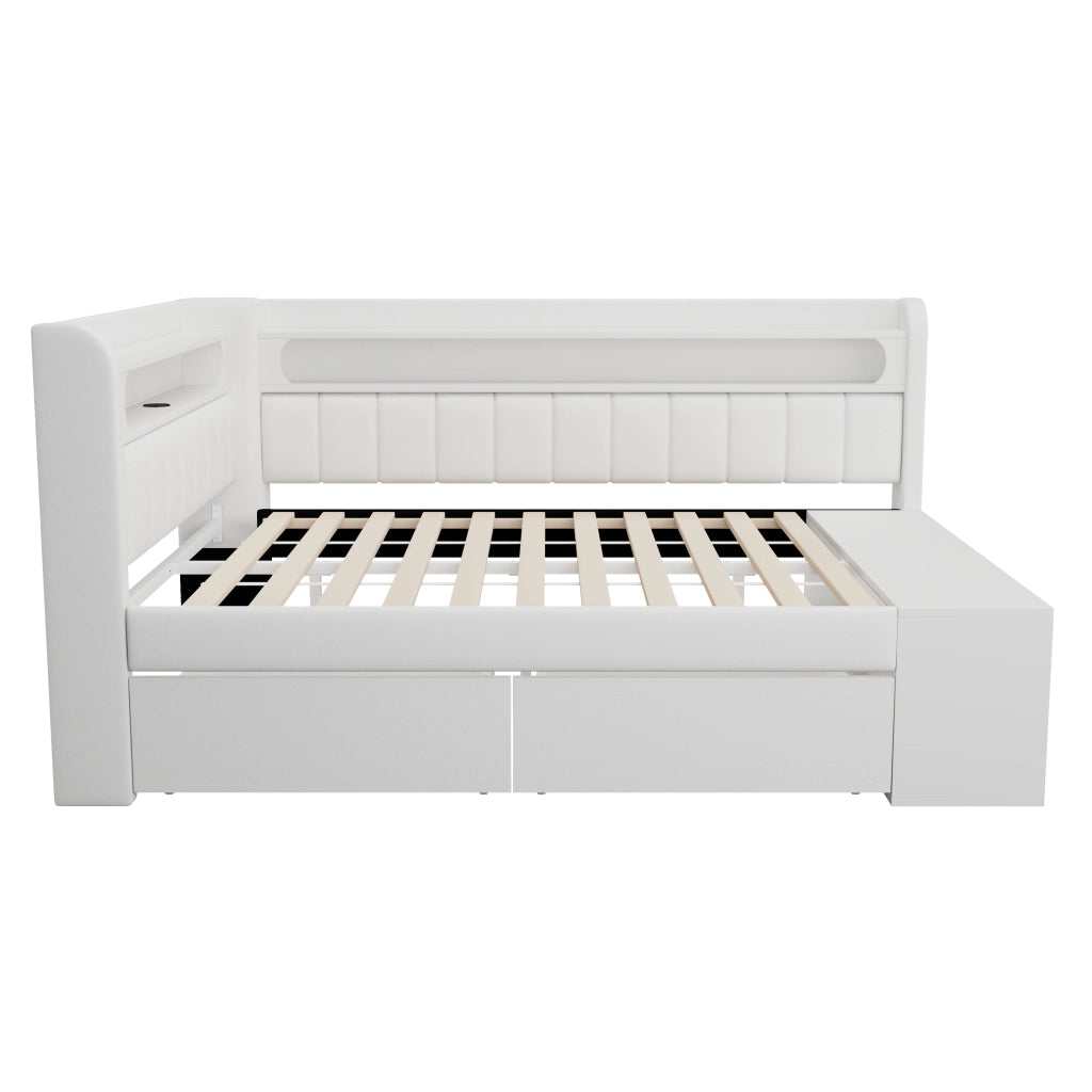 Letto Contenitore Letto Singolo 90x200 cm; USB; LED; 2 Cassetti; in MDF; Bianco
