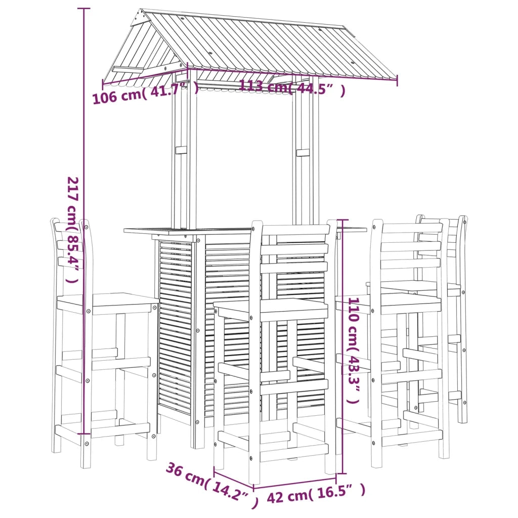 Set da Bar per Giardino 5 pz in Legno Massello di Acacia 3116005