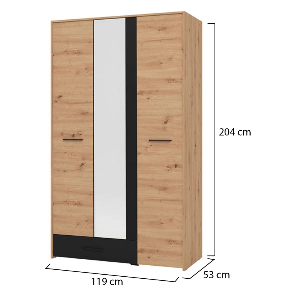 Armadio Camera da Letto Lavagnoo, Guardaroba 3 Ante Appendiabiti, 119x53 cm Marrone Rovere Nodi