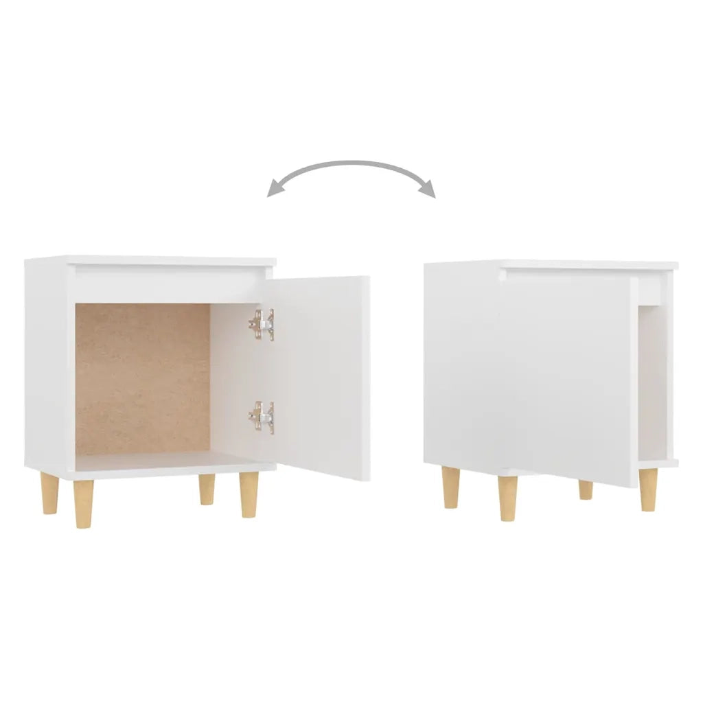 Set di 2 Comodini | Armadio da Notte | Mobiletto da notte con Gambe in Legno Massello Bianchi 40x30x50 cm
