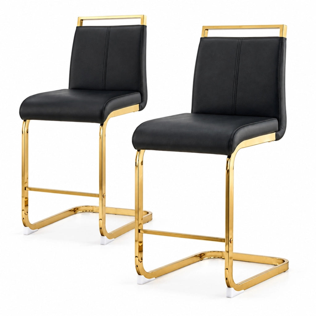 Set di 2 sgabelli da bar in PU nero con gambe dorate