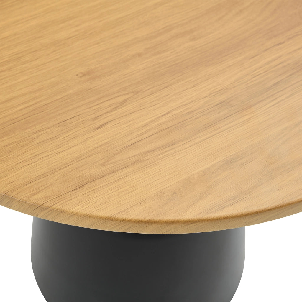 Tavolino rotondo con base in metallo appesantita; stile nordico; in melamina color legno; 70 × 69 × 40 cm