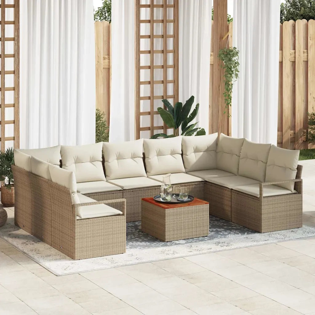 Set Divano da Giardino con cuscino 10 pcs Beige polyrattan