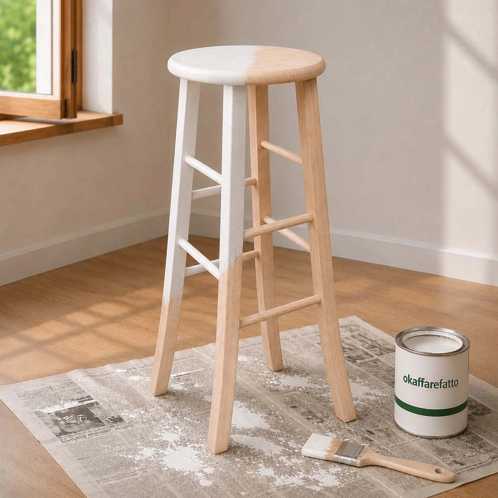 Sgabello da bar tondo in legno grezzo da dipingere h 80 cm gambe curve