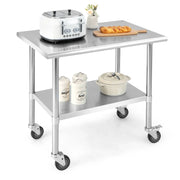 Tavolo da lavoro mobile 91,5 x 61 x 88,5 cm facile da spostare 2 livelli moderno acciaio inox argento 20_0014042