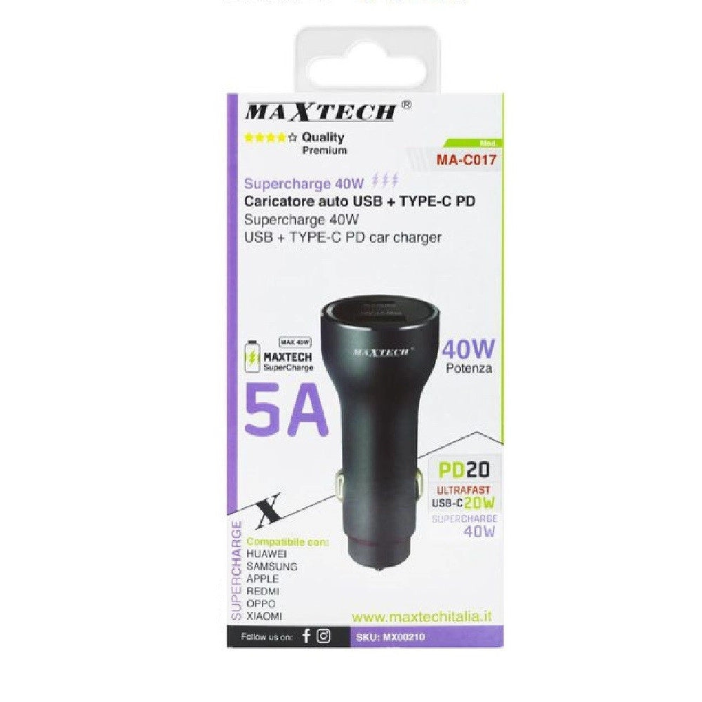 Trade Shop - Caricatore Caricabatteria Per Auto Usb / Type-c Pd 5a Superchange 40watt Ma-c017 -