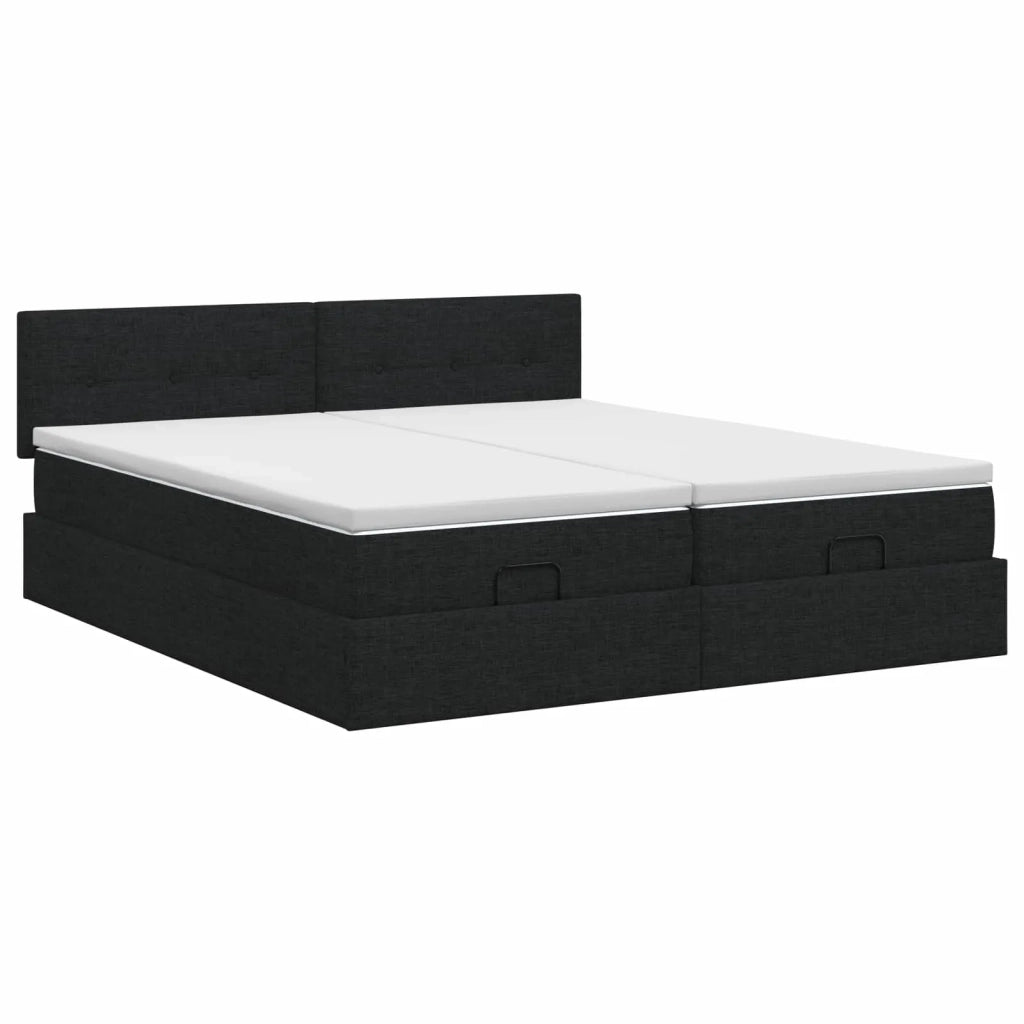Letto ottomano con materasso con testiera 2 pz Nero Tessuto 3456686