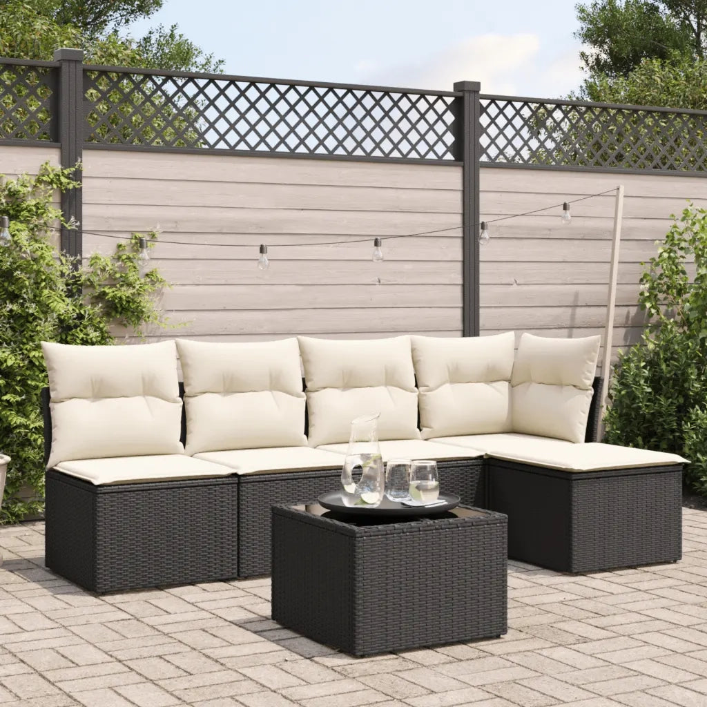 Set Divano da Giardino 6 pz | Set Salotto da Giardino con Cuscini Nero in Polyrattan
