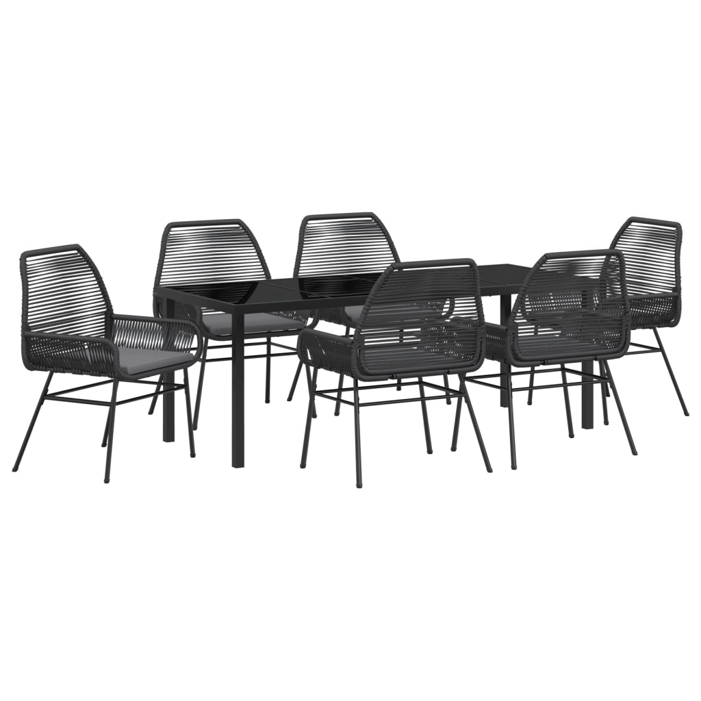Set da pranzo in giardino da 7 pezzi con cuscini in polyrattan nero