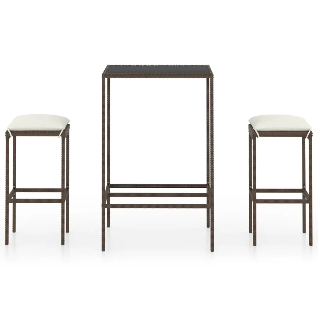 Set Bar da Giardino 3 pz | Set Salotto da Giardino con Cuscini Polyrattan Marrone