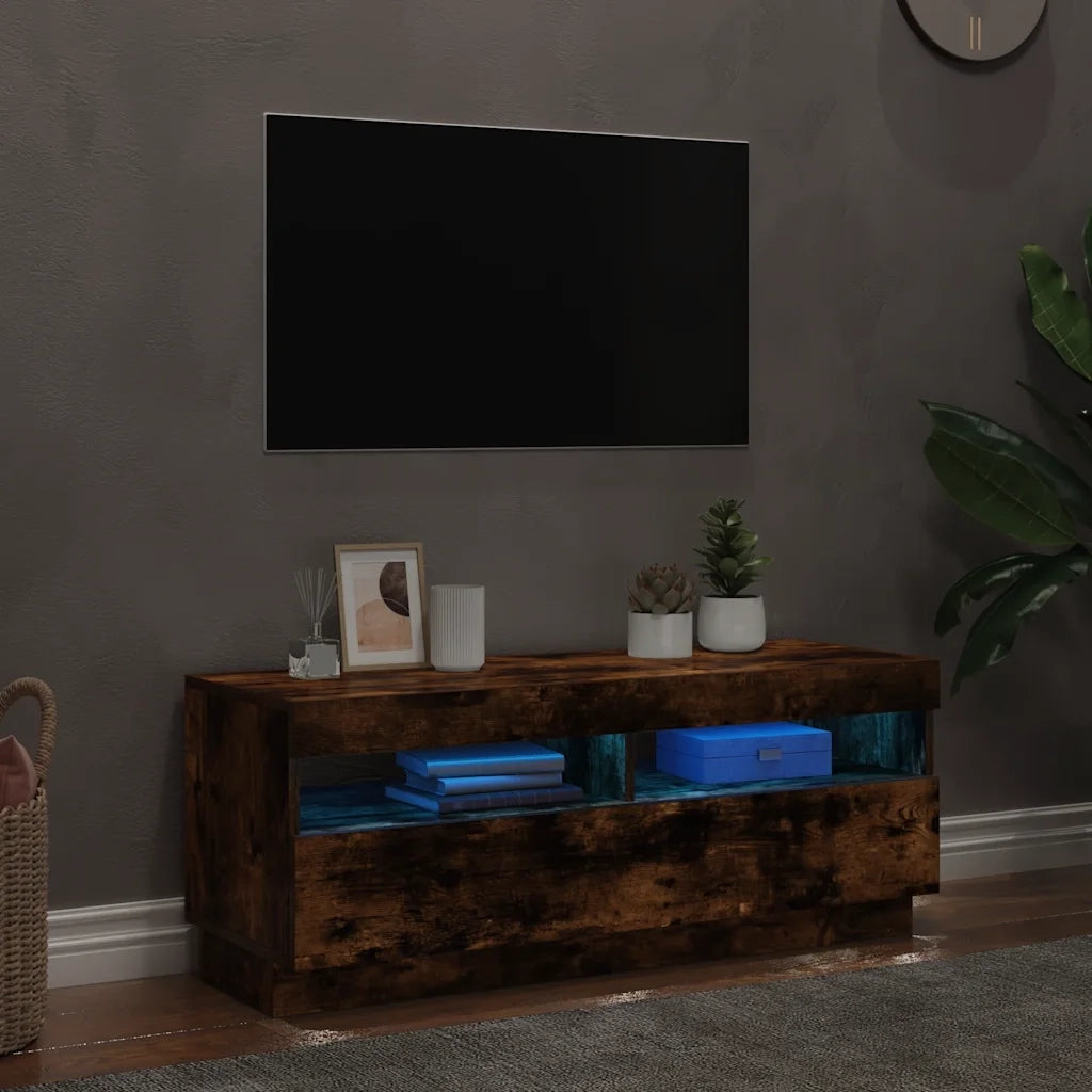 Mobile Porta TV con Luci LED Rovere Fumo 100x35x40 cm 815720
