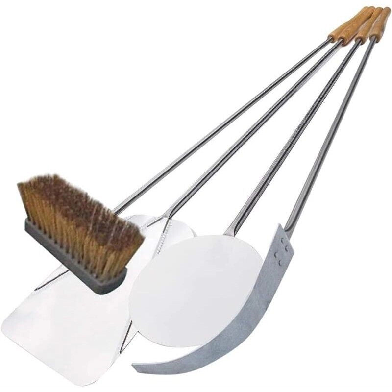 KIT PALE PER PIZZA PER FORNO A LEGNA 3 PEZZI IN ACCIAIO INOX 140 CM