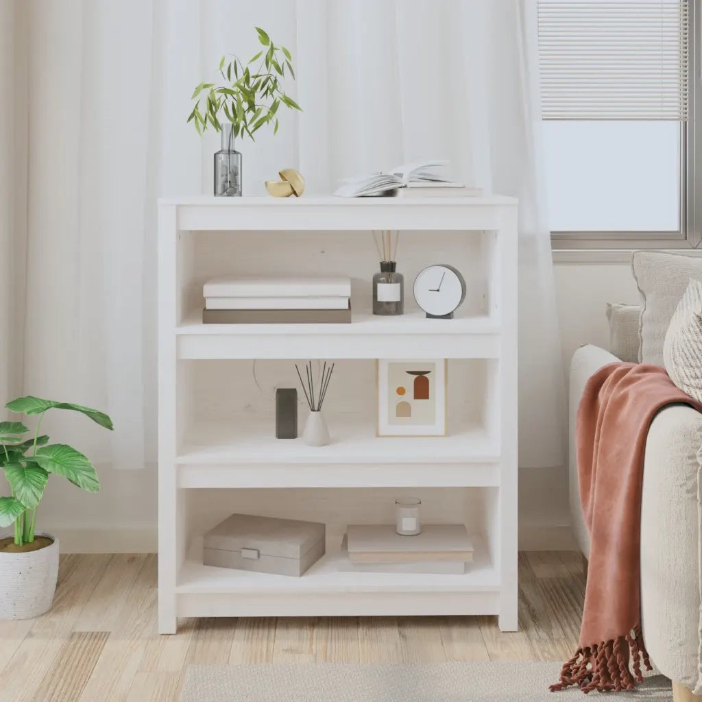 Libreria Bianca 80x35x97 cm in Legno Massello di Pino