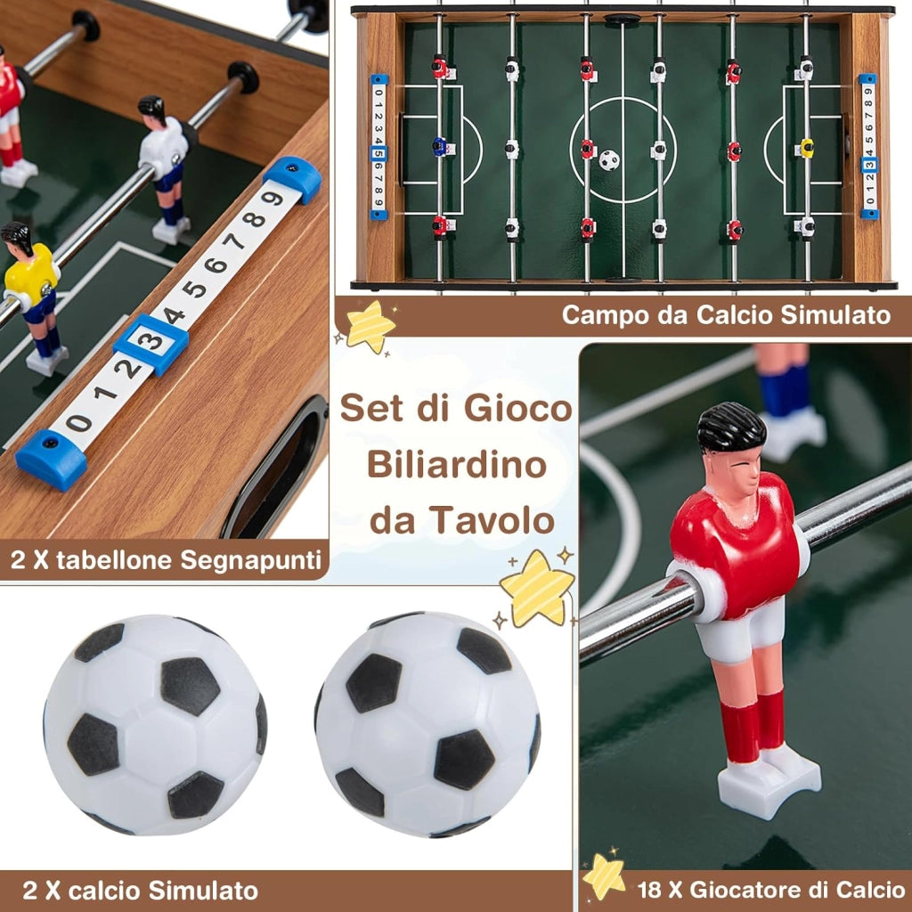 Calcetto da Tavolo Salvaspazio con Maniglie Resistente, Mini Calcio Balilla con 2 Palloni, Gioco da Tavolo per Bambini e Adulti per Feste, 69 x 36 x 24 cm