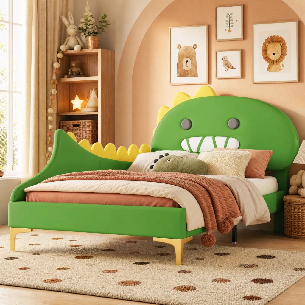Letto singolo per bambini dinosauro verde 90x200 cm