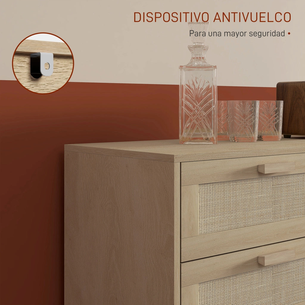 Cassettiera con 6 cassetti frontale in rattan legno stile bohemien ¨C Xylo ¨C rovere 110x40x75 cm