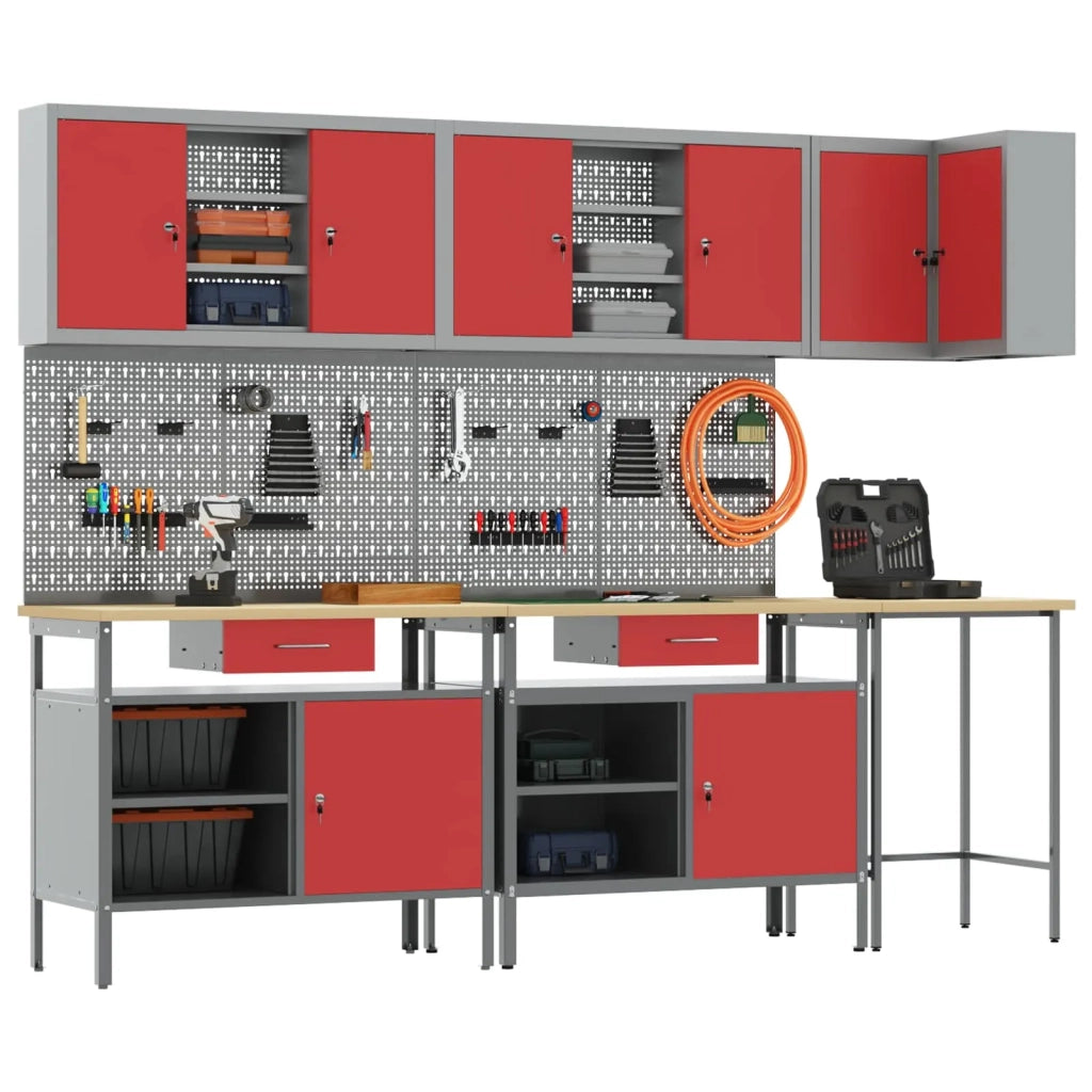 Set di mobili da lavoro con cassetto 10 pcs Rosso e Grigio 3321521