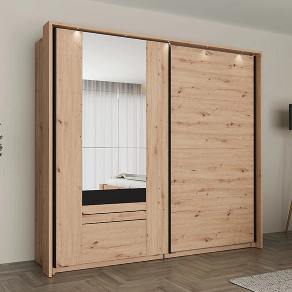 Armadio Camera da Letto Lalibe, Guardaroba 2 Ante 2 Ripiani, 220x205h cm Marrone Rovere Nodi