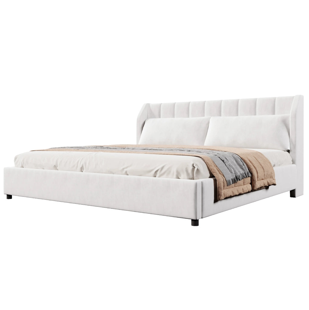 Letto imbottito 180x200 cm con testiera trapuntata; velluto; beige