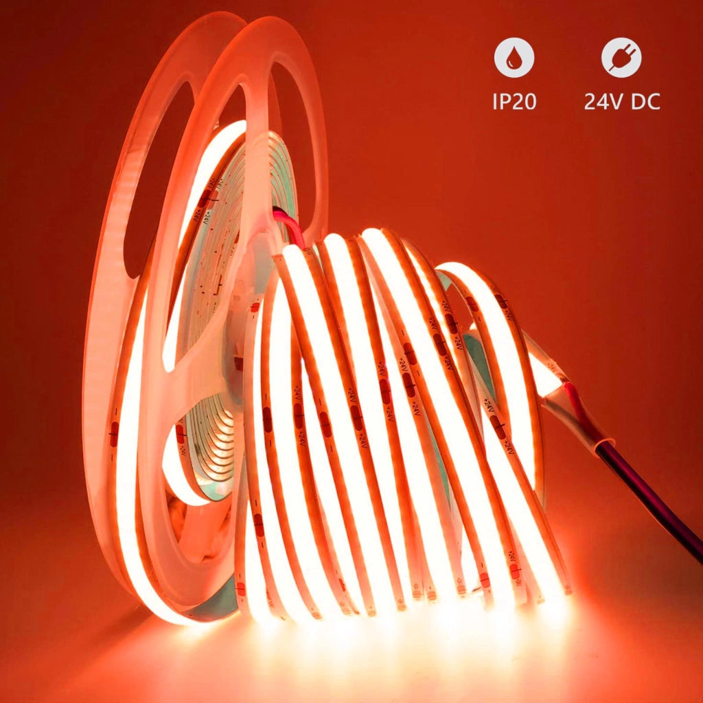 Striscia 1600 LED COB lineare 50W bobina strip flessibile adesiva 24V 5100lm nastro luce continua colorata decorativa interni IP20 ROSSO