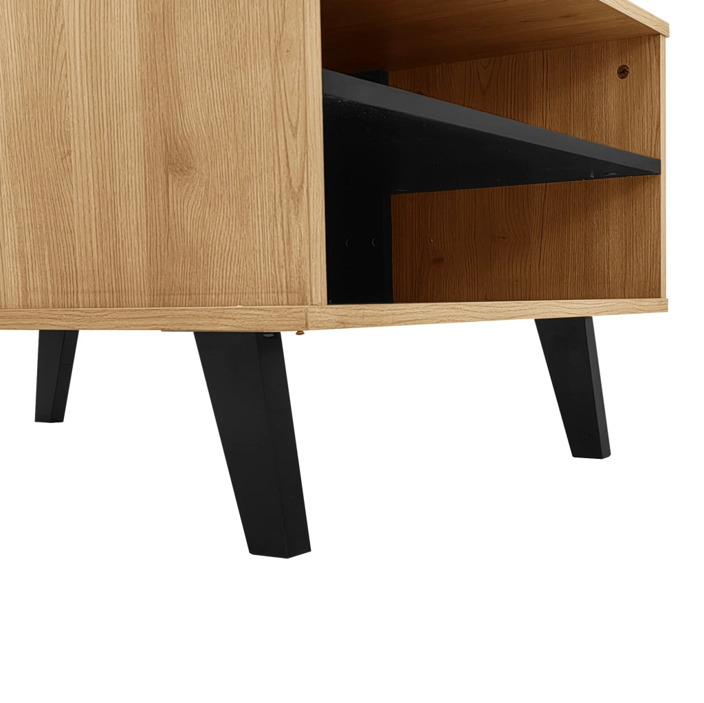 Tavolino da salotto 100x60x45 cm con 3 vani; vetro e pannello truciolare naturale e nero