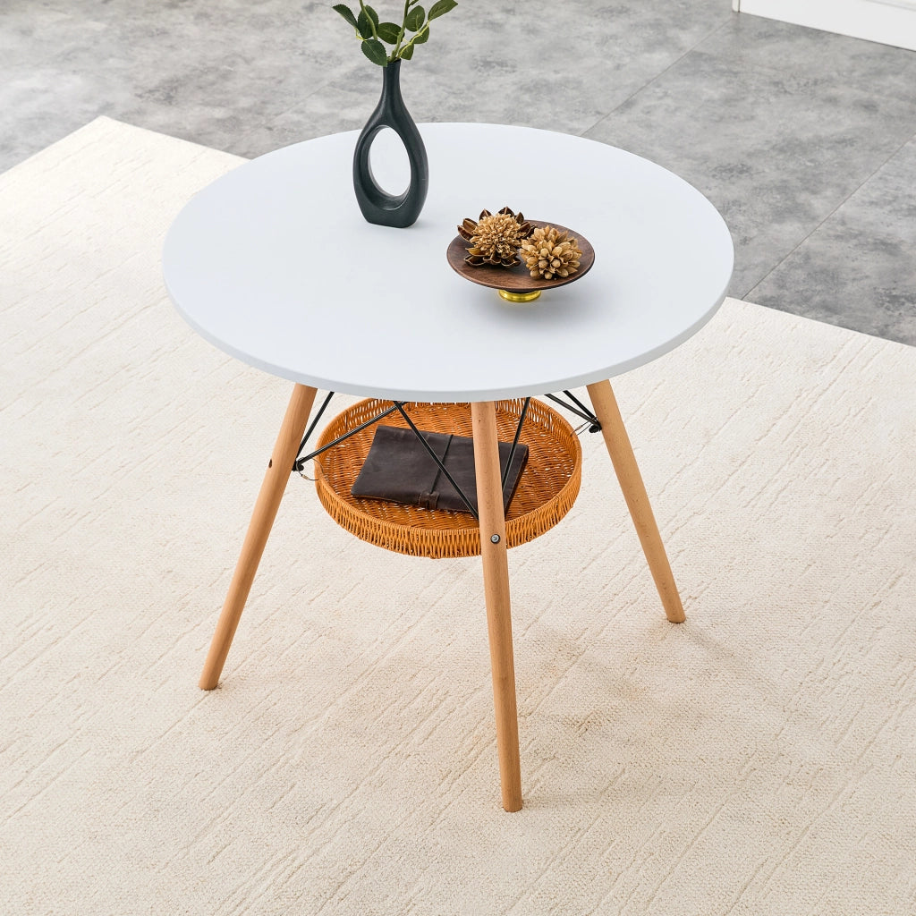 Tavolo da pranzo rotondo con cestello sospeso in legno e MDF bianco, per 2-4 persone, Ø 80 cm