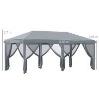 Gazebo da Giardino Pieghevole 6x3 m con 6 Zanzariere e Pulsante, in Acciaio e Poliestere, Grigio